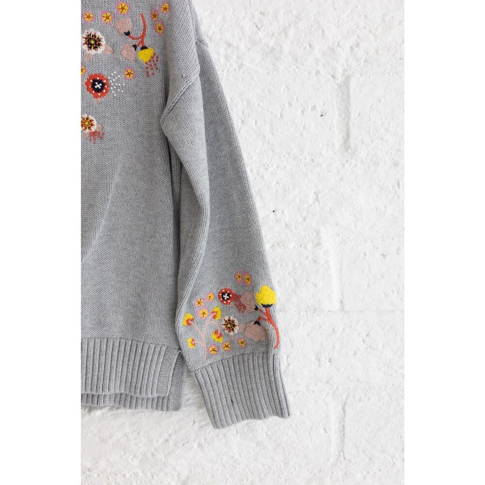 Boden Grey Floral Embroidered Sweater | Cottagecore Knit Jumper Size US 4 - Picture 2 of 5